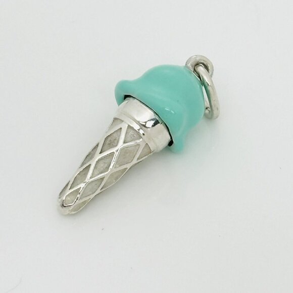 RARE Tiffany Ice Cream Cone Charm in Blue Enamel and Sterling Silver - Picture 3 of 9